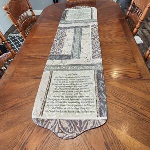 Vintage 23rd Psalm Woven Tapestry Table Runner Sage Green Religious Decor 70x17